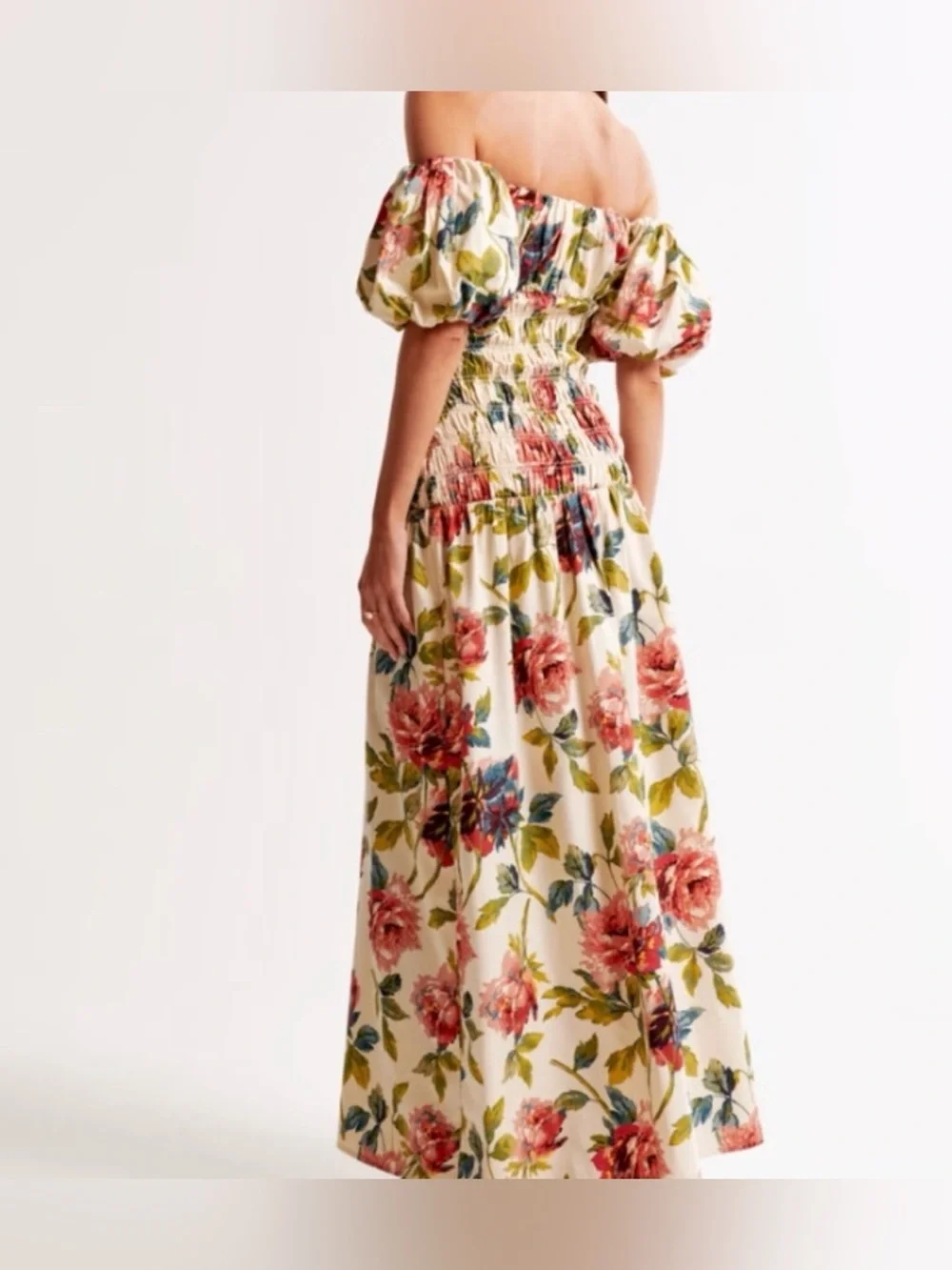 NWT Abercrombie & Fitch Smocked Drop-Waist Maxi Dress Floral Print Large